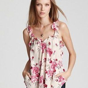 Rebecca Taylor Rose Garden Silk Beaded Ruffle Tank